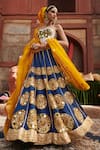 Buy_Itrh_Blue Blouse Lampi Gota And Chanderi Embroidery Qainaat Bridal Butti Lehenga Set _at_Aza_Fashions