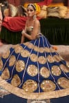 Shop_Itrh_Blue Blouse Lampi Gota And Chanderi Embroidery Qainaat Bridal Butti Lehenga Set _Online_at_Aza_Fashions