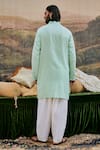 Shop_Itrh_Blue Kurta Linen Embroidery Mirror Aasmani With Pant _at_Aza_Fashions