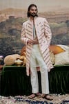 Buy_Itrh_Pink Linen Chanderi Embroidery Gota Patti Zehra Mirror Sherwani With Pant _at_Aza_Fashions