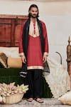 Buy_Itrh_Red Kurta Raw Silk And Cotton Mul Embroidery Mirror Naqsh Yoke & Salwar Set _at_Aza_Fashions