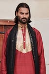 Buy_Itrh_Red Kurta Raw Silk And Cotton Mul Embroidery Mirror Naqsh Yoke & Salwar Set _Online_at_Aza_Fashions