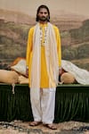 Buy_Itrh_Yellow Kurta Mul And Chanderi Embroidery Mirror Khayalat-e & Pant Set _at_Aza_Fashions