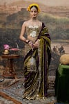 Buy_Itrh_Green Lampi Gota And Chanderi Embroidery Pre-draped Two Tone Saree With Blouse _at_Aza_Fashions