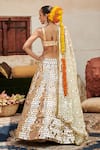 Shop_Itrh_Gold Lehenga Makrin And Handloom Cotton Voile Embroidered Sheesh Mahal Set _at_Aza_Fashions