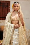 Buy_Itrh_Gold Lehenga Makrin And Handloom Cotton Voile Embroidered Sheesh Mahal Set _Online_at_Aza_Fashions