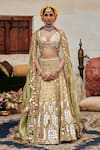 Buy_Itrh_Gold Dupatta Tissue Embroidered Mirror Plunging Chand Aayna Lehenga Set _at_Aza_Fashions