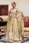 Shop_Itrh_Gold Dupatta Tissue Embroidered Mirror Plunging Chand Aayna Lehenga Set _Online_at_Aza_Fashions