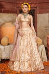 Buy_Itrh_Rose Gold Lehenga Lampi Gota And Chanderi Embroidered Plunging Padmaswarna Set _at_Aza_Fashions