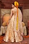 Shop_Itrh_Rose Gold Lehenga Lampi Gota And Chanderi Embroidered Plunging Padmaswarna Set _at_Aza_Fashions