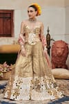 Buy_Itrh_Gold Corset And Sharara Lampi Gota & Chanderi Sawarna Aayna Work Set _at_Aza_Fashions