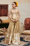 Buy_Itrh_Gold Corset And Sharara Lampi Gota & Chanderi Sawarna Aayna Work Set _Online_at_Aza_Fashions