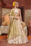 Buy_Itrh_Silver Lehenga And Blouse Lampi Gota & Chanderi Sona Work Chevron Pattern Set _at_Aza_Fashions