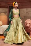 Buy_Itrh_Green Lehenga And Blouse Lampi Gota & Chanderi Embroidered Square Pushp Set _Online_at_Aza_Fashions