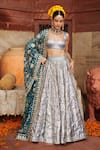 Buy_Itrh_Blue Lehenga And Blouse Lampi Gota & Chanderi Embroidered Mirror Aasmani Set _at_Aza_Fashions