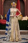 Buy_Itrh_Gold Lehenga And Blouse Lampi Gota & Chanderi Sona Color Blocked Set _at_Aza_Fashions