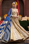 Shop_Itrh_Gold Lehenga And Blouse Lampi Gota & Chanderi Sona Color Blocked Set _Online_at_Aza_Fashions