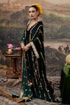 Itrh_Green Velvet Embroidered Gota Patti V Neck Azal Makhmali Work Kaftan _Online_at_Aza_Fashions