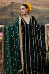 Shop_Itrh_Green Velvet Embroidered Gota Patti V Neck Azal Makhmali Work Kaftan _Online_at_Aza_Fashions