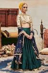 Buy_Itrh_Green Lehenga Raw Silk Embroidered Lampi Godet High Round Zamurd Set _at_Aza_Fashions