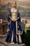 Buy_Itrh_Blue Lehenga Velvet Embroidered Lampi Godet Sweetheart Zahra Set _at_Aza_Fashions