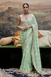 Buy_Itrh_Green Chanderi Hand Embroidered Mirror Plunge Naayaab Saree With Blouse _at_Aza_Fashions