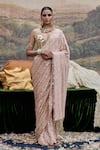 Buy_Itrh_Peach Chanderi Hand Embroidered Mirror Plunge Phool Saree With Corset _at_Aza_Fashions