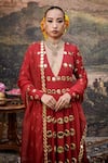 Itrh_Red Chanderi Embellished Mirror Plunge V Inara Anarkali Set _Online_at_Aza_Fashions