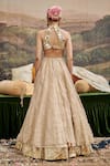 Shop_Itrh_Gold Chanderi Embellished Mirror Halter Aafreen Blouse And Lehenga Set _at_Aza_Fashions