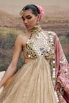 Shop_Itrh_Gold Chanderi Embellished Mirror Halter Aafreen Blouse And Lehenga Set _Online_at_Aza_Fashions