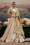 Buy_Itrh_Gold Chanderi Embellished Jaal High Sheesh Saanjh Mirror Blouse Lehenga Set _at_Aza_Fashions