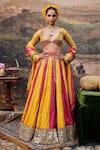 Buy_Itrh_Yellow Linen Embellished Gota Plunge V Padma Peet Color Block Lehenga Set _at_Aza_Fashions