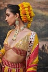 Itrh_Yellow Linen Embellished Gota Plunge V Padma Peet Color Block Lehenga Set _at_Aza_Fashions