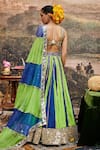 Shop_Itrh_Blue Linen Embellished Gota Sweetheart Hari Neel Color Block Lehenga Set _at_Aza_Fashions