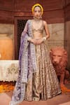 Buy_Itrh_Purple Chanderi Embellished Gota Plunge V Krishna Kumud Lampi Lehenga Set _at_Aza_Fashions