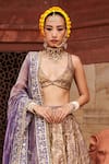 Itrh_Purple Chanderi Embellished Gota Plunge V Krishna Kumud Lampi Lehenga Set _Online_at_Aza_Fashions