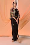 Buy_Soup by Sougat Paul_Black Dress Crepe Embellished Glass Bead Dress Round Aarani With Crop Jacket _at_Aza_Fashions