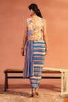 Shop_Soup by Sougat Paul_Blue Saree Crepe Embellished Stripe Dress Print Draped And Crop Jacket _at_Aza_Fashions