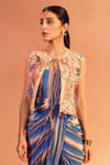 Buy_Soup by Sougat Paul_Blue Saree Crepe Embellished Stripe Adira Print Draped With Crop Jacket _Online_at_Aza_Fashions