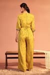 Shop_Soup by Sougat Paul_Yellow Jumpsuit Cotton Silk Embellished Flower Tamaya Overlap With Belt _at_Aza_Fashions