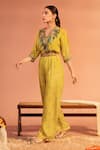 Soup by Sougat Paul_Yellow Jumpsuit Cotton Silk Embellished Flower Tamaya Overlap With Belt _Online_at_Aza_Fashions