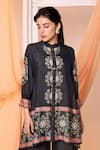 Shop_Soup by Sougat Paul_Black Chanderi Embroidery Circular Band Collar Eraya Shirt Tunic With Pant _Online_at_Aza_Fashions