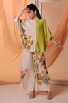 Buy_Soup by Sougat Paul_Yellow Cotton Silk Print Floral Band Collar Aarani Kimono Shirt With Pant _at_Aza_Fashions