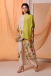 Soup by Sougat Paul_Yellow Cotton Silk Print Floral Band Collar Aarani Kimono Shirt With Pant _Online_at_Aza_Fashions