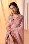 Buy_Soup by Sougat Paul_Pink Cotton Silk Embroidery Beads Aarani Floral Pre-draped Saree With Blouse _Online_at_Aza_Fashions