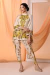 Buy_Soup by Sougat Paul_Beige Kurta Malaysian Silk Print Floral Band Arani Short With Dhoti Pant _at_Aza_Fashions