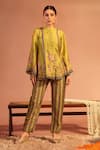 Buy_Soup by Sougat Paul_Yellow Malaysian Silk Embroidery Sequin Tamaya Floral Kalidar Kurta With Pant _at_Aza_Fashions