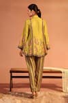 Shop_Soup by Sougat Paul_Yellow Malaysian Silk Embroidery Sequin Tamaya Floral Kalidar Kurta With Pant _at_Aza_Fashions