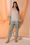 Buy_Soup by Sougat Paul_Off White Malaysian Silk Print Floral Aarani Applique Short Kurta And Pant Set _at_Aza_Fashions