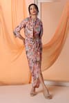 Buy_Soup by Sougat Paul_Pink Jacket Linen Slub Print Floral Jacket Aarani Crop With Draped Dress _at_Aza_Fashions